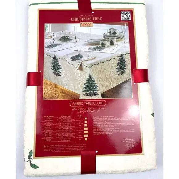 Spode Christmas Tree Fabric Tablecloth 60in x 84in Oblong Holiday Table Decor